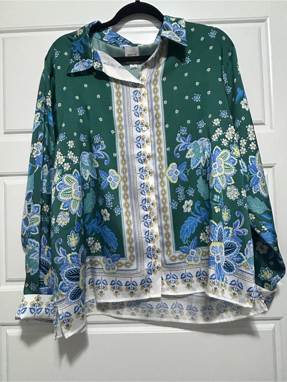 Maeve Green Floral Button-Up Blouse